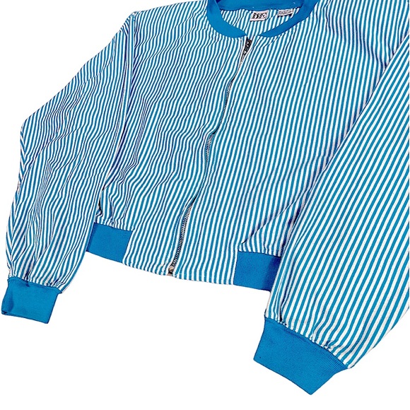 BE Basic Essentials size large VINTAGE zip jacket shoulder pads blue stripes EUC - Picture 6 of 14